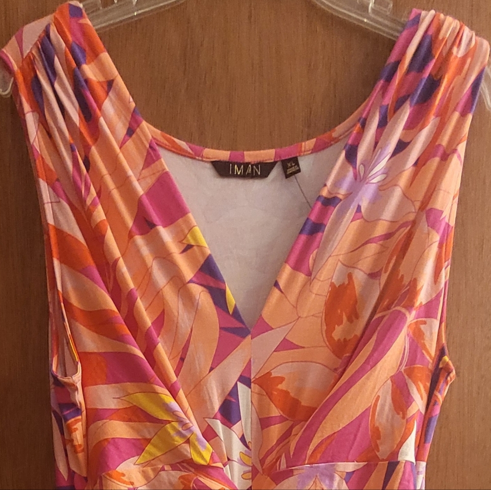 IMAN Pink, Orange & Yellow Floral V-Neck Maxi Dress